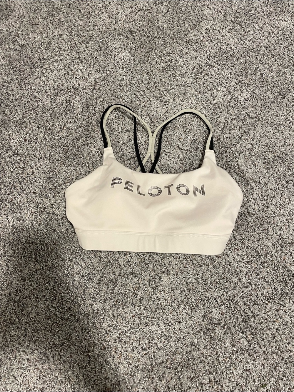 Peloton Cream Sports Bra with Black Strappy Back